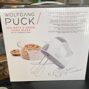 Wolfgang Puck White Hand Mixer with Storage Caddy